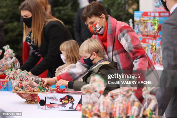 Princess Stephanie of Monaco and Prince Jacques of Monaco attend the traditional Christmas tree ceremony as part of the Christmas holiday season, at...