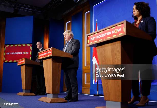 British Prime Minister, Boris Johnson , Chief Medical Officer for England Chris Whitty and Medical Director of Primary Care for NHS England and NHS...