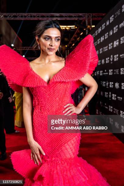 Indian actress and producer Deepika Padukone walks the red carpet prior to the screening of '83' world premiere, during the first edition of the Red...