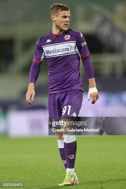 Aleksandr Kokorin of ACF Fiorentina in action during the Coppa Italia match between Fiorentina and Benevento at Artemio Franchi on December 15, 2021...