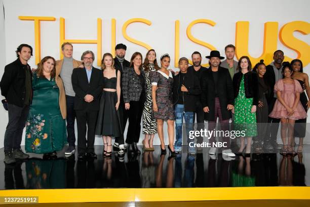 This Is Us Season 6 Red Carpet, December 14th, 2021 in Los Angeles -- Pictured: Milo Ventimiglia, Chrissy Metz, Chris Geere, Griffin Dunne, Caitlin...