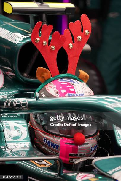 Sebastian Vettel , Aston Martin Cognizant Formula One Team dressed as Rudolph the reindeer with antlers and red nose during Formula 1 testing at Yas...