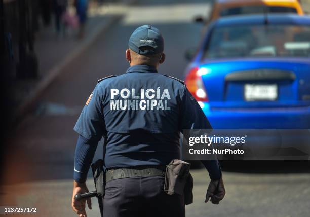 Member of the Policia Municipal seen in Hunucmá. On Saturday, December 04 in Hunucmá, Yucatan, Mexico.