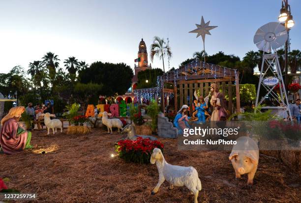Nativity scene seen on the main square in front of Merida Cathedral. On Tuesday, December 07 in Merida, Yucatan, Mexico.