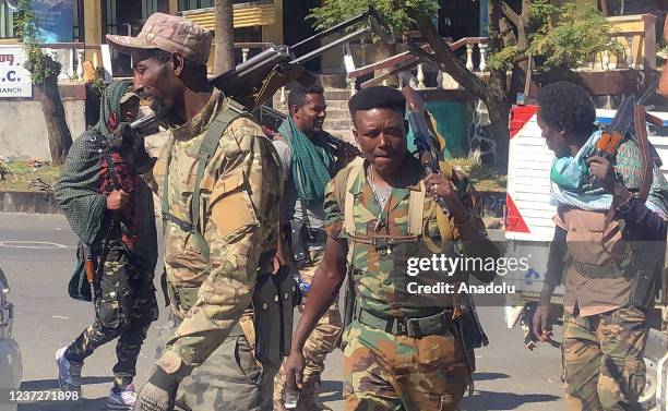 Ethiopian security forces patrol at street after Ethiopian army took control of Hayk town of Amhara city from the rebel Tigray People's Liberation...