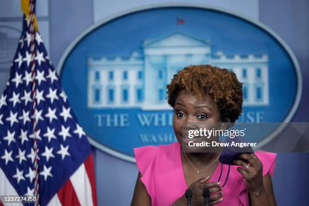 Deputy Press Secretary Karine Jean-Pierre speaks during the daily press briefing at the White House December 16, 2021 in Washington, DC. On Thursday,...