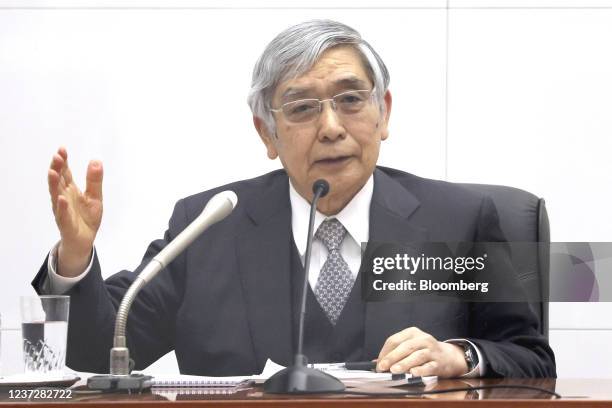 Haruhiko Kuroda, governor of the Bank of Japan , speaks during a news conference at the central bank's headquarters in Tokyo, Japan, on Friday, Dec....