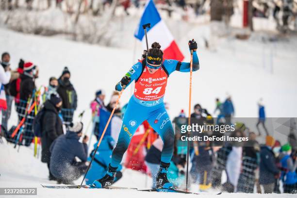 Julia Simon of France in action competes during the Sprint Women at the IBU World Cup Biathlon Annecy Le Grand Bornand on December 16, 2021 in...