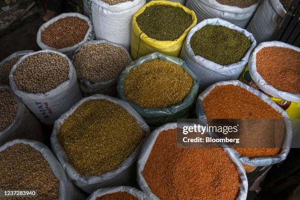 Sacks of dried goods a store at Pettah Market in Colombo, Sri Lanka, on Thursday, Dec. 16, 2021. Sri Lanka's gross domestic product unexpectedly...