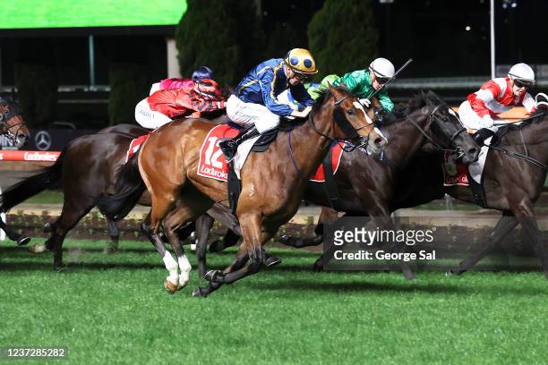 Show Some Decorum ridden by Matthew Cartwright wins the Xtreme Freight Handicap at Moonee Valley Racecourse on December 17, 2021 in Moonee Ponds,...