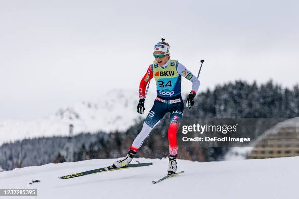 Therese Johaug of Norway in action competes during the 10km Women at the FIS World Cup Cross-Country Davos at on December 12, 2021 in Davos,...