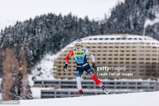 Therese Johaug of Norway in action competes during the 10km Women at the FIS World Cup Cross-Country Davos at on December 12, 2021 in Davos,...