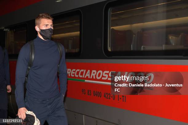 Juventus player Matthijs de Ligt travels to Bologna ahead of the Serie A match between Bologna FC and Juventus on December 17, 2021 in Bologna, Italy.