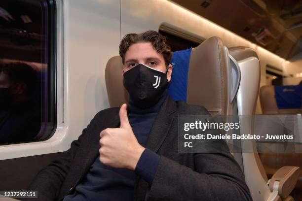 Juventus player Manuel Locatelli travels to Bologna ahead of the Serie A match between Bologna FC and Juventus on December 17, 2021 in Bologna, Italy.