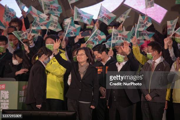 President Tsai Ing-wen speaks at Democratic Progressive Party referendum campaign rally in Taipei, Taiwan on Dec 17, 2021.