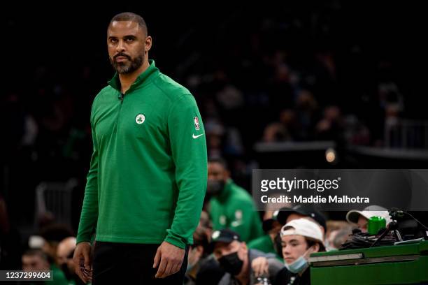 Head Coach Ime Udoka looks on during the second half against the Golden State Warriors at TD Garden on December 17, 2021 in Boston, Massachusetts....