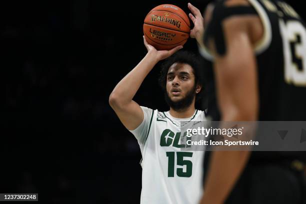 Charlotte 49ers center Aly Khalifa shoots a free throw during the game between the Charlotte 49ers and the Wake Forest Demon Deacons on December 17,...