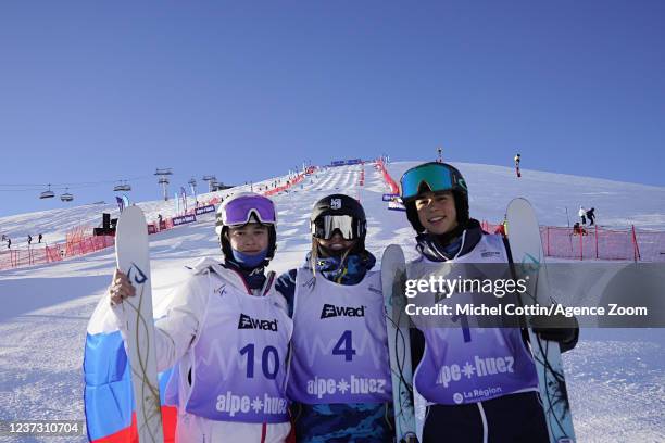 Anastasiia Smirnova of Team Russia takes 2nd place, Jakara Anthony of team Australia takes 1st place, Kai Owens of Team United States takes 3rd place...