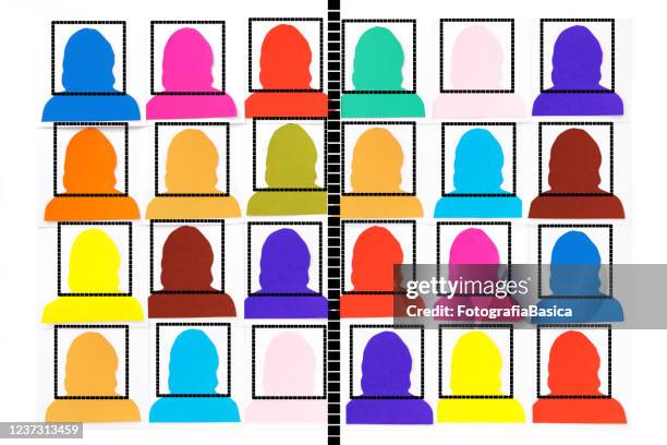 divided facially recognized women - looking at multiple monitors stock illustrations