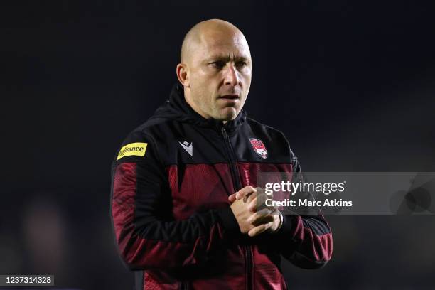 Lyon Head Coach Pierre Mignoni during the EPCR Challenge Cup match between Dragons and Lyon at Rodney Parade on December 17, 2021 in Newport, Wales.