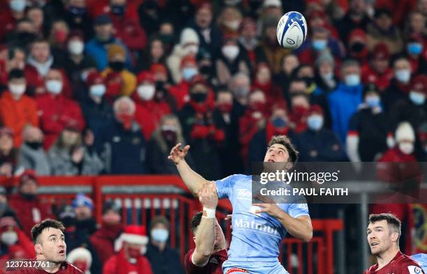 Castres' Uruguayan centre Santiago Arata grabs the ball during the European Rugby Champions Cup 2nd round day pool B union match between Munster and...