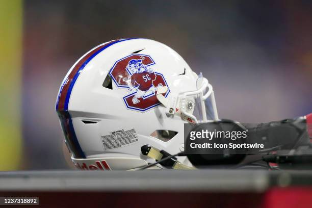State Bulldogs helmet in the bench area during the college football Cricket Celebration Bowl game between the South Carolina State Bulldogs and the...
