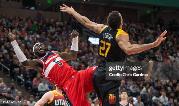 Rudy Gobert of the Utah Jazz fouls Montrezl Harrell of the Washington Wizards as he drives to the basket during the second half of their game...