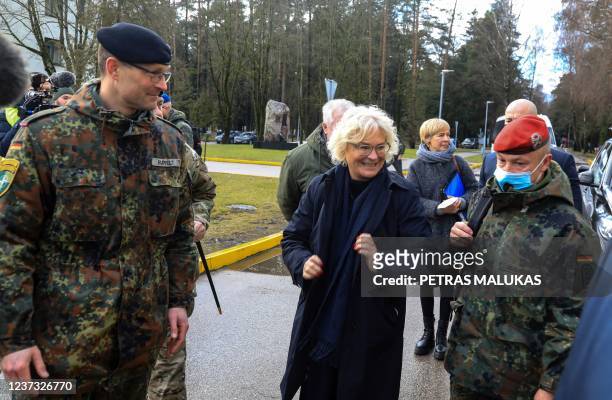 German Defence Minister Christine Lambrecht attends a welcome ceremony to the NATO Enhanced Forward Presence Battalion Battle Group in Rukla,...