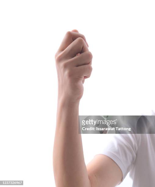 hand hold something on a white background - festhalten stock-fotos und bilder
