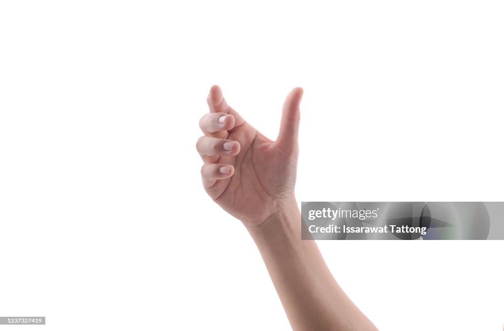 Woman's hands holding something empty  isolated on white background.