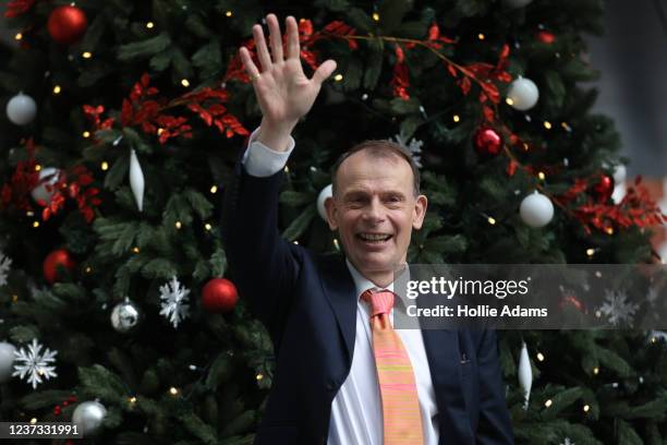 Andrew Marr poses in front of the BBC Christmas tree after appearing on his show for the last time on December 19, 2021 in London, England. Marr, a...