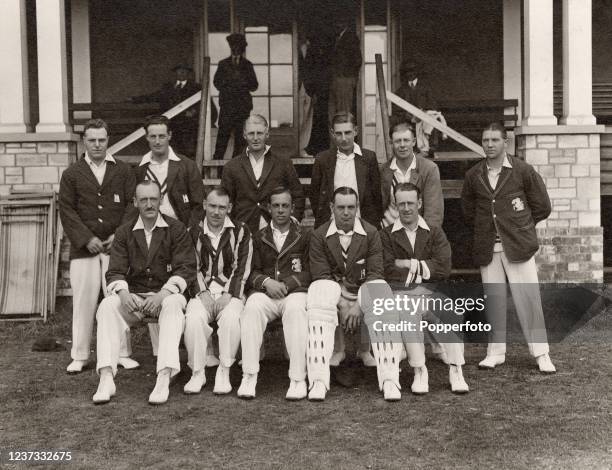 The Warwickshire County Cricket team prior to their match against Northamptonshire in Kettering on 4th July 1928. Left to right, back row: Norman...