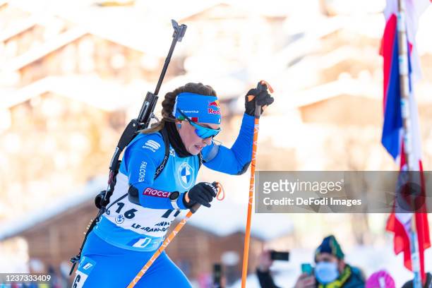 Dorothea Wierer of Italy in action competes during the Mass Women at the IBU World Cup Biathlon Annecy Le Grand Bornand on December 19, 2021 in...