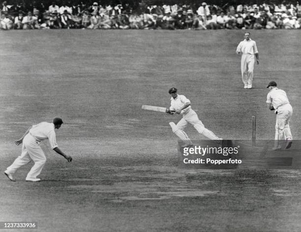 Australian cricketer Dan Bradman during his innings of 254 on the third day of the 2nd Test match between England and Australia at Lord's Cricket...