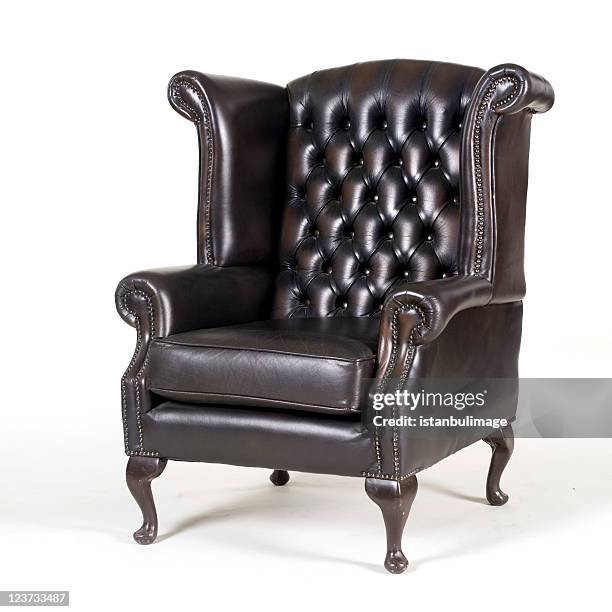 antiker ledersessel - armchair white background stock-fotos und bilder