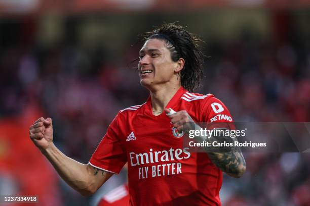 Darwin Nunez of SL Benfica celebrates scoring SL Benfica's goal during the Liga Portugal Bwin match between SL Benfica and CS Maritimo at Estadio da...