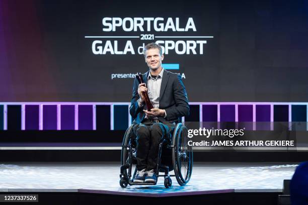 Paralympian athlete Peter Genyn receives the award for 'Paralympian of the year' during the award ceremony at the Sport Gala 2021 evening, with the...