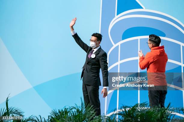 Stanley Ng Chau Pei, president of Hong Kong Federation of Trade Unions, celebrates after winning the Legislative Council General Election on December...