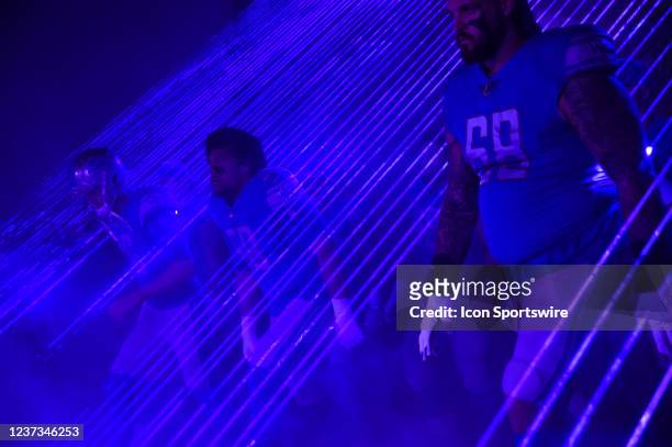 Detroit Lions offensive tackle Penei Sewell and Detroit Lions offensive tackle Taylor Decker during pregame introductions prior to the game between...