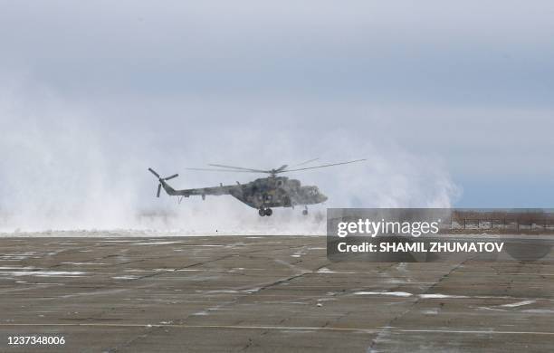 Helicopter carrying the International Space Station crew of Roscosmos cosmonaut Alexander Misurkin, space flight participants Japanese entrepreneur...