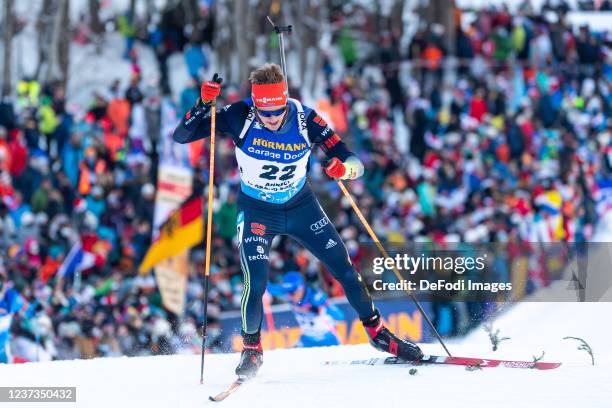 Benedikt Doll of Germany in action competes during the Mass Men at the IBU World Cup Biathlon Annecy Le Grand Bornand on December 19, 2021 in Annecy,...