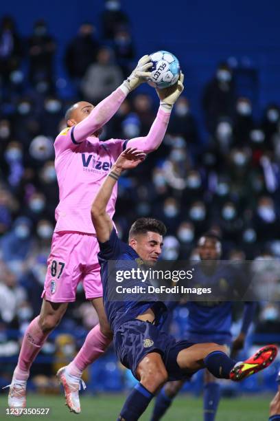 Fabio Cardoso of FC Porto and Charles of FC Vizela battle for the ball during the Liga Portugal Bwin match between FC Vizela and FC Porto at the...