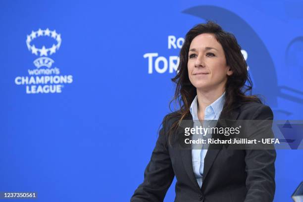Chief of Women's Football Nadine Kessler during the UEFA Women's Champions League 2021/22 Quarter-finals Draw at the UEFA headquarters, The House of...