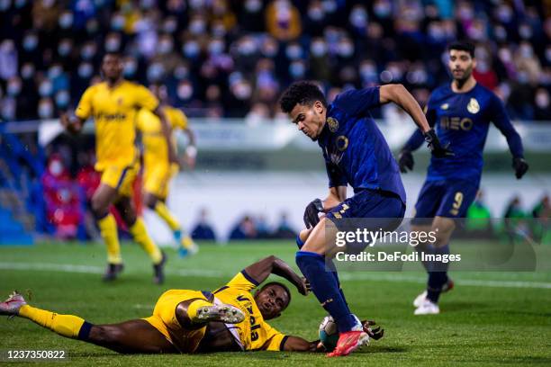 Luis Diaz of FC Porto and Koffi Kouao of FC Vizela battle for the ball during the Liga Portugal Bwin match between FC Vizela and FC Porto at the...