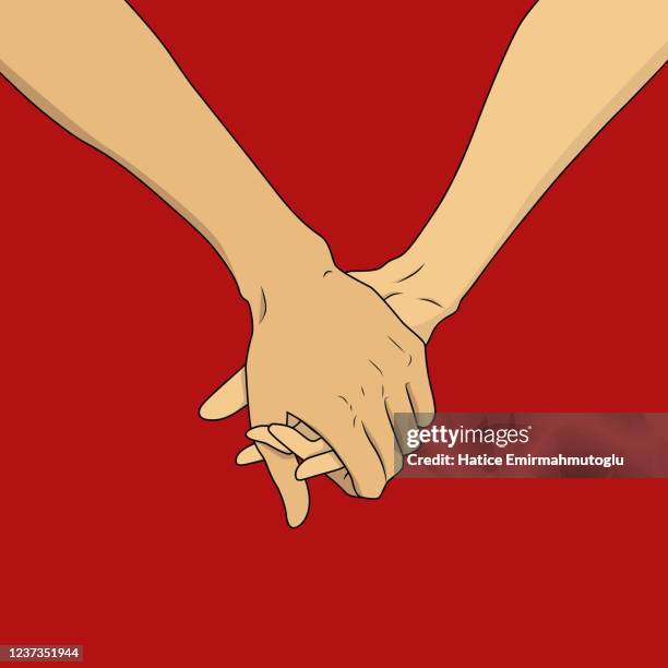 stockillustraties, clipart, cartoons en iconen met twee mensen die handen houden - holding hands