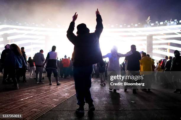 Revelers dance to music at the MDL Beast Soundstorm music festival in Riyadh, Saudi Arabia, on Friday, Dec. 17, 2021. The four-day electronic music...