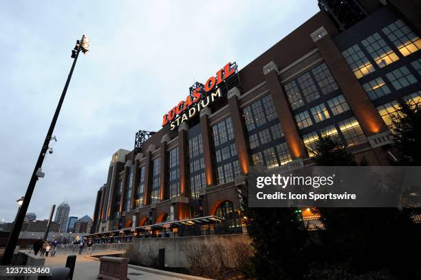 An overview of the exterior of the stadium before the start of the NFL football game between the New England Patriots and the Indianapolis Colts on...