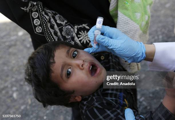 Yemeni children receive doses of vaccines against measles and polio as part of vaccine campaign launched with the support of United Nations...