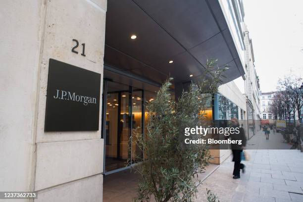 Entrance to the extension to the JPMorgan Chase & Co. Headquarters on Place du Marche Saint Honore in Paris, France, on Monday, Dec. 20, 2021. While...