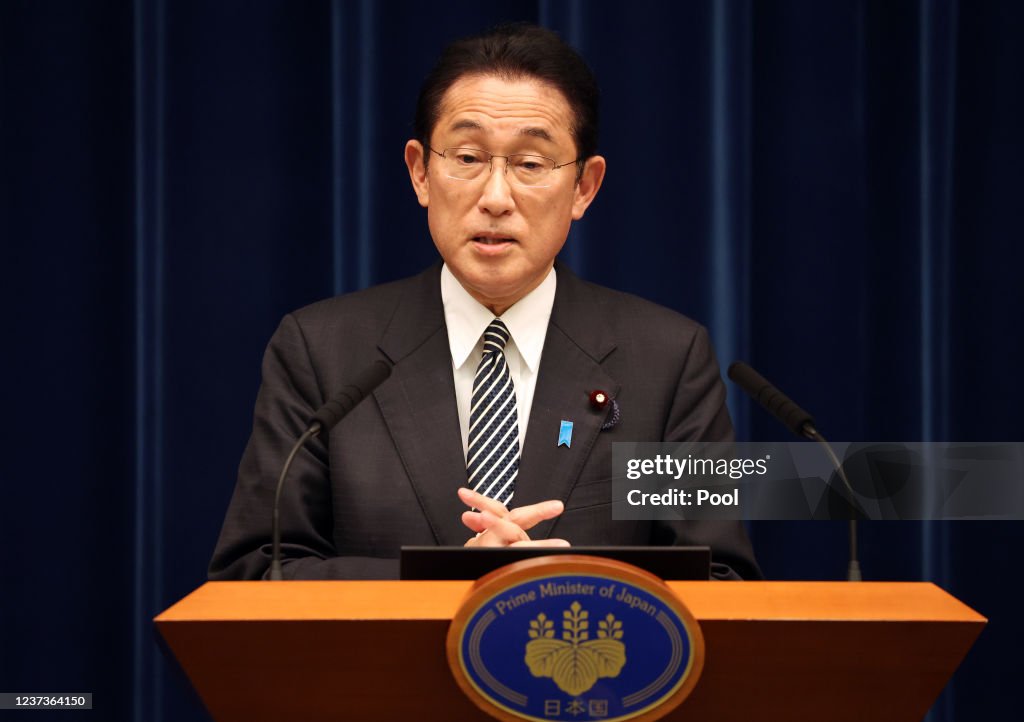 Japan's Prime Minister Holds Press Conference As Record Economic Package Announced